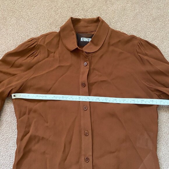 REFORMATION Long Sleeve Button Up Sheer Top Bow Cuffs Women's XS Rich Brown - Picture 8 of 13